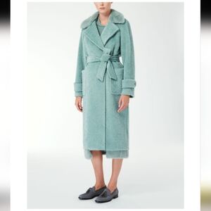 Turquoise Green Longline Robe Teddy Coat With Faux Fur Trim Size S Mermaidcore